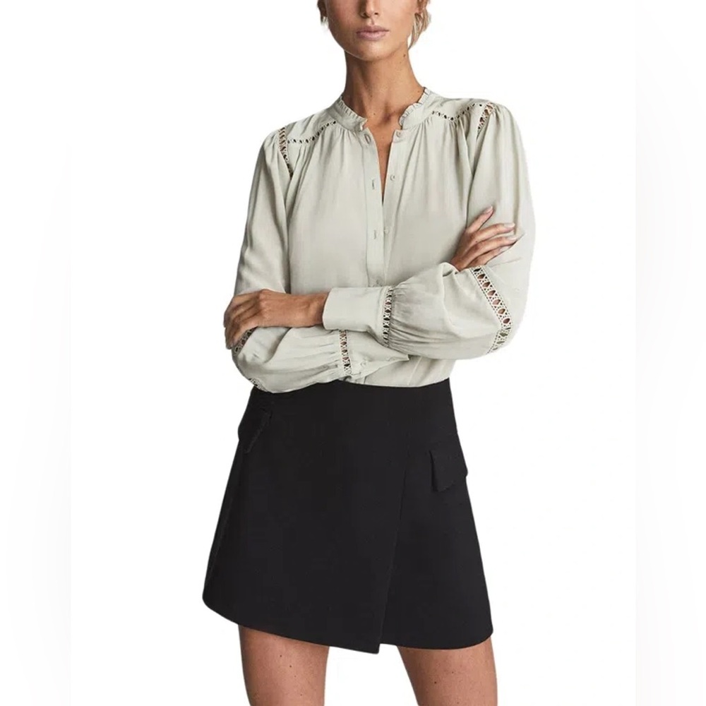 REISS Kalisa Ladder Embroidery Satin Blouse size 4 US
